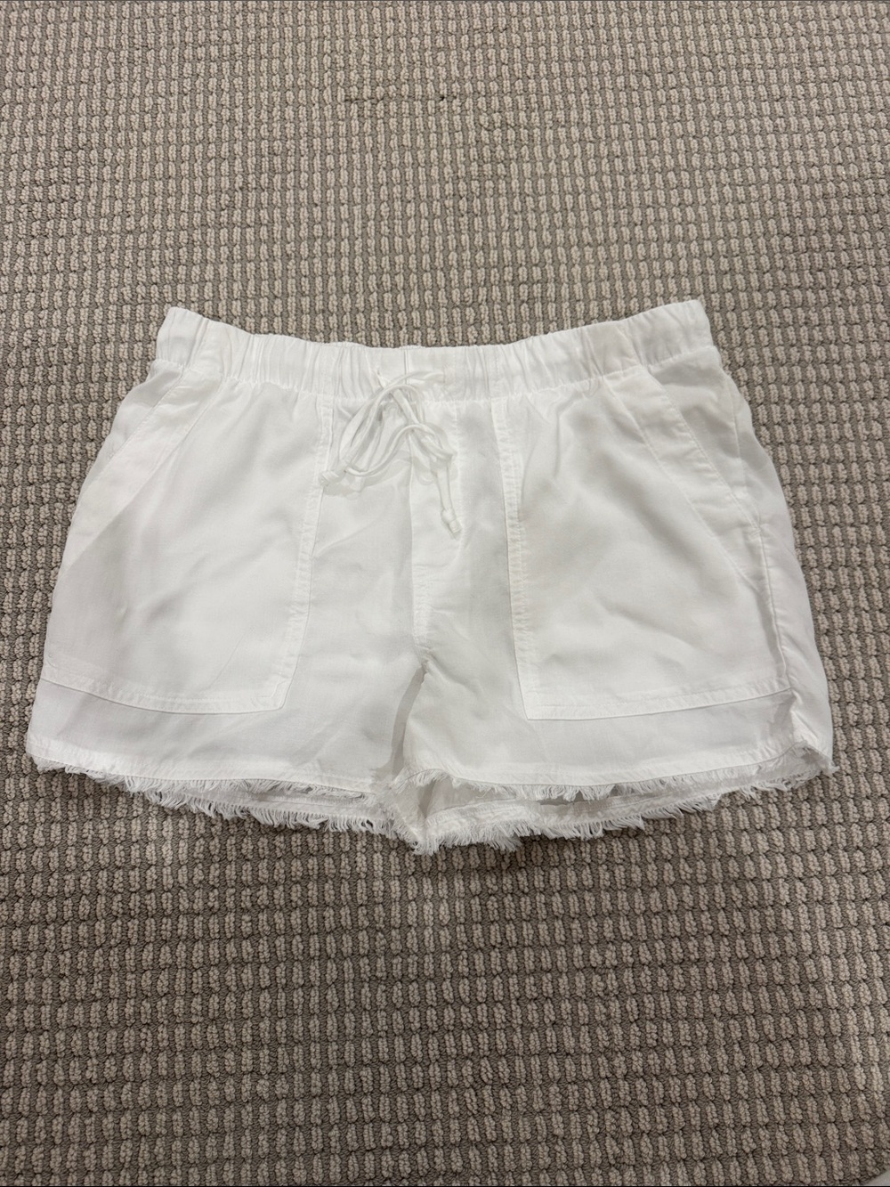 Bella Dahl White High-Rise Drawstring Frayed-Hem Shorts